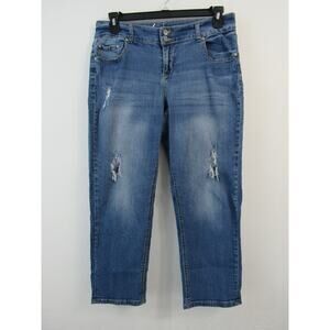 Lane Bryant Size 14 Straight Leg Denim Jeans Medium Blue Casual Distressed Capri